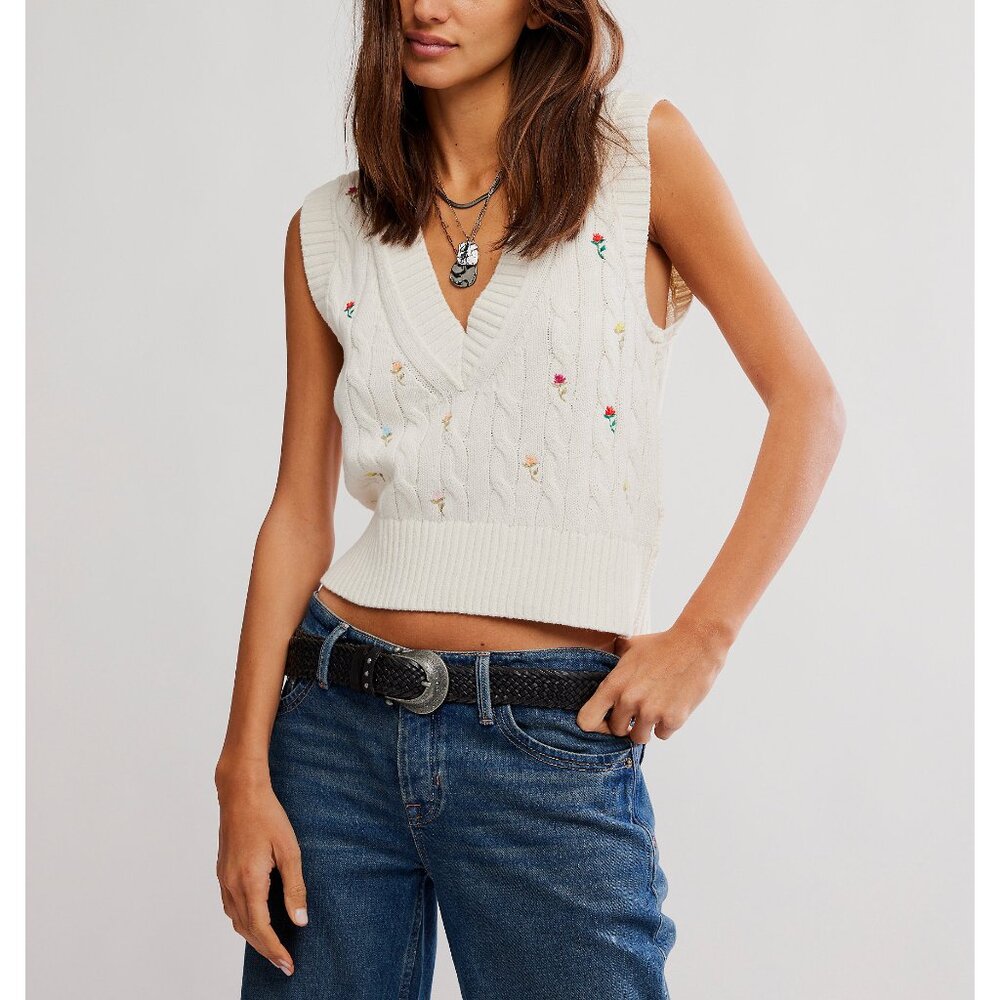 FREE PEOPLE Plumeria Floral Vest / Ivory Combo NEW WITH TAGS